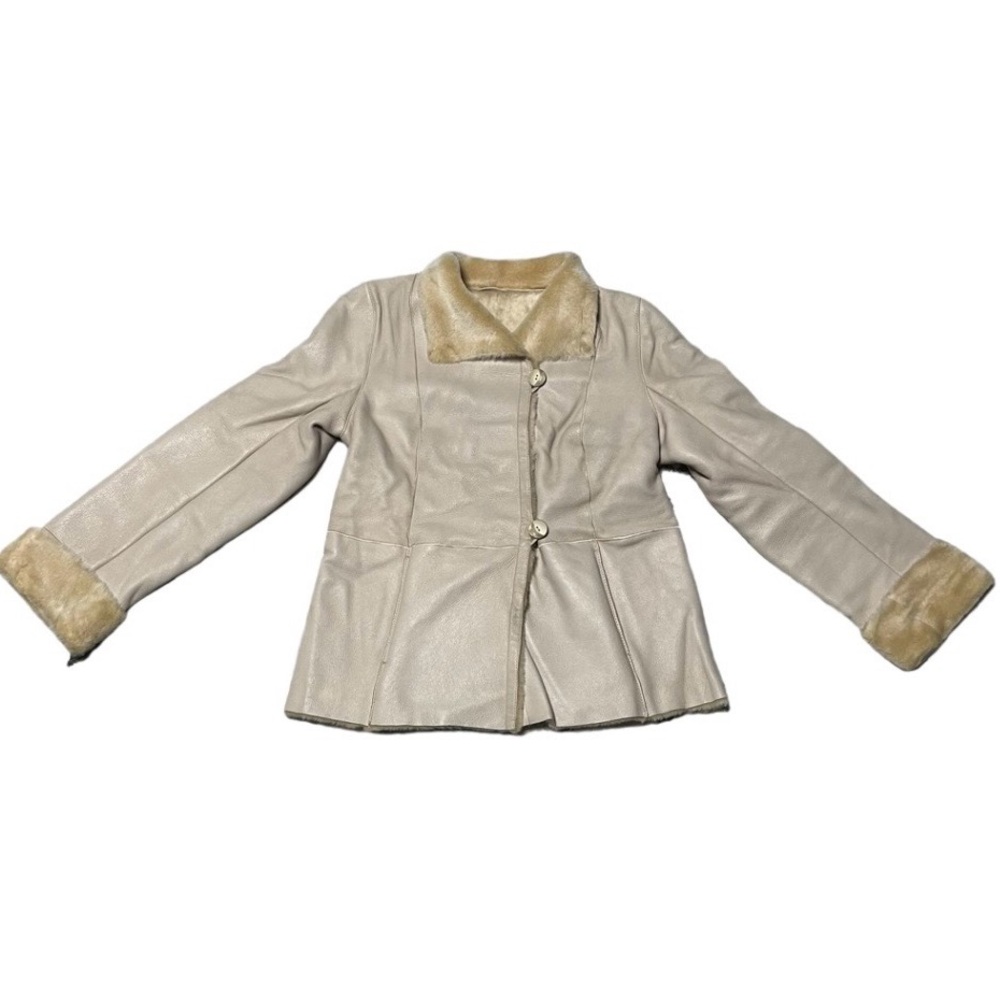 Y2K M Women’s Genuine Lambskin Shearling Leather Cream Teddy Jacket Fur Trim